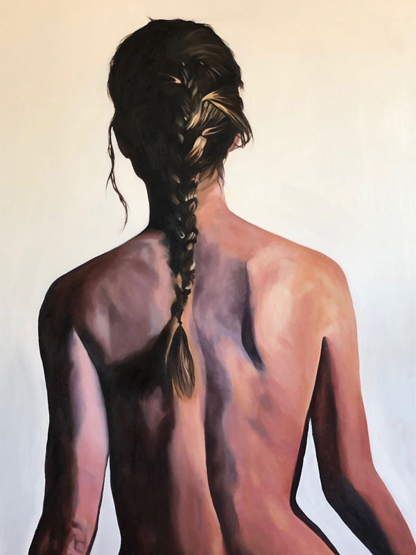 oil painting of a woman with a braid down her back